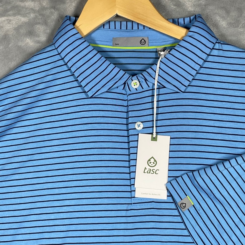 Tasc Performance Cloud Polo Brookline Stripe Blue Navy TM546Y-460SP Mens XXL NEW